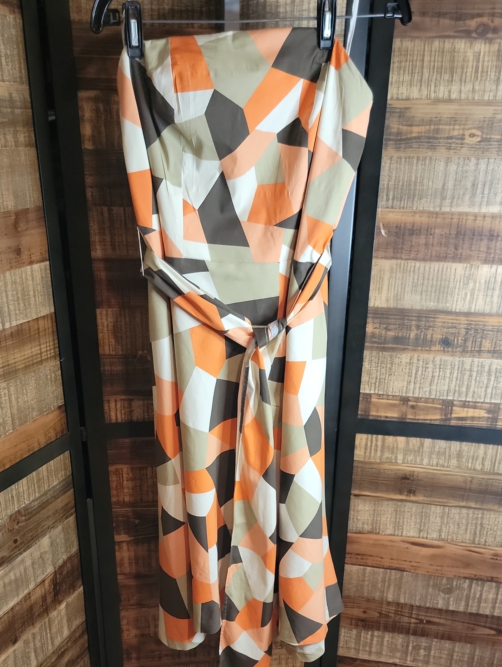 Ashley Stewart Orange Multi Geometric Strapless Maxi Dress